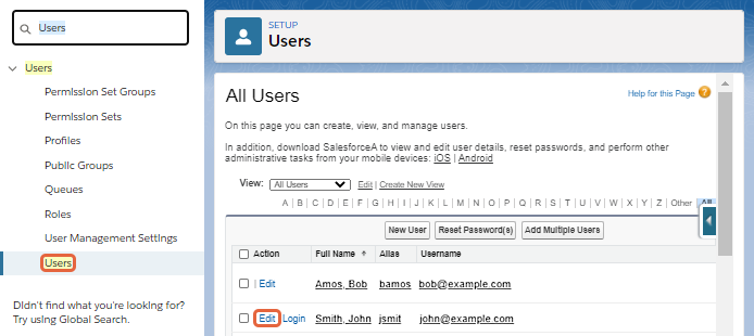 Edit user text link
