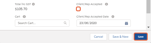 Client/Rep accepted checkbox