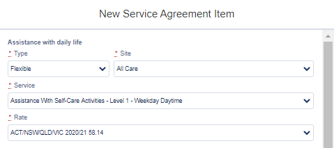 New service agreement item form