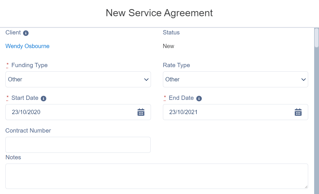 New service agreement form