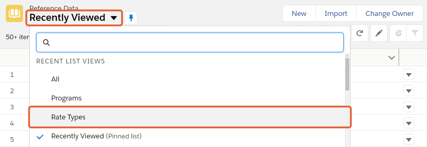 Select List View drop-down list