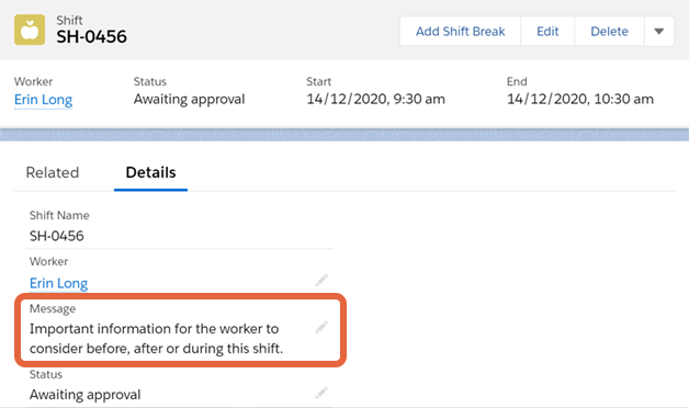Shift message example