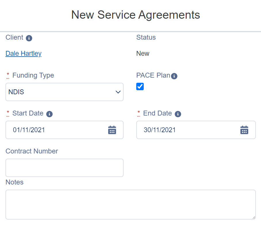 New Service Agreements form