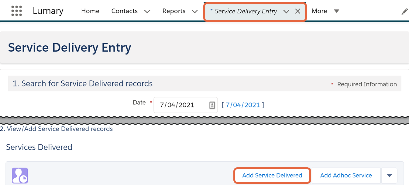 Add Service Delivered