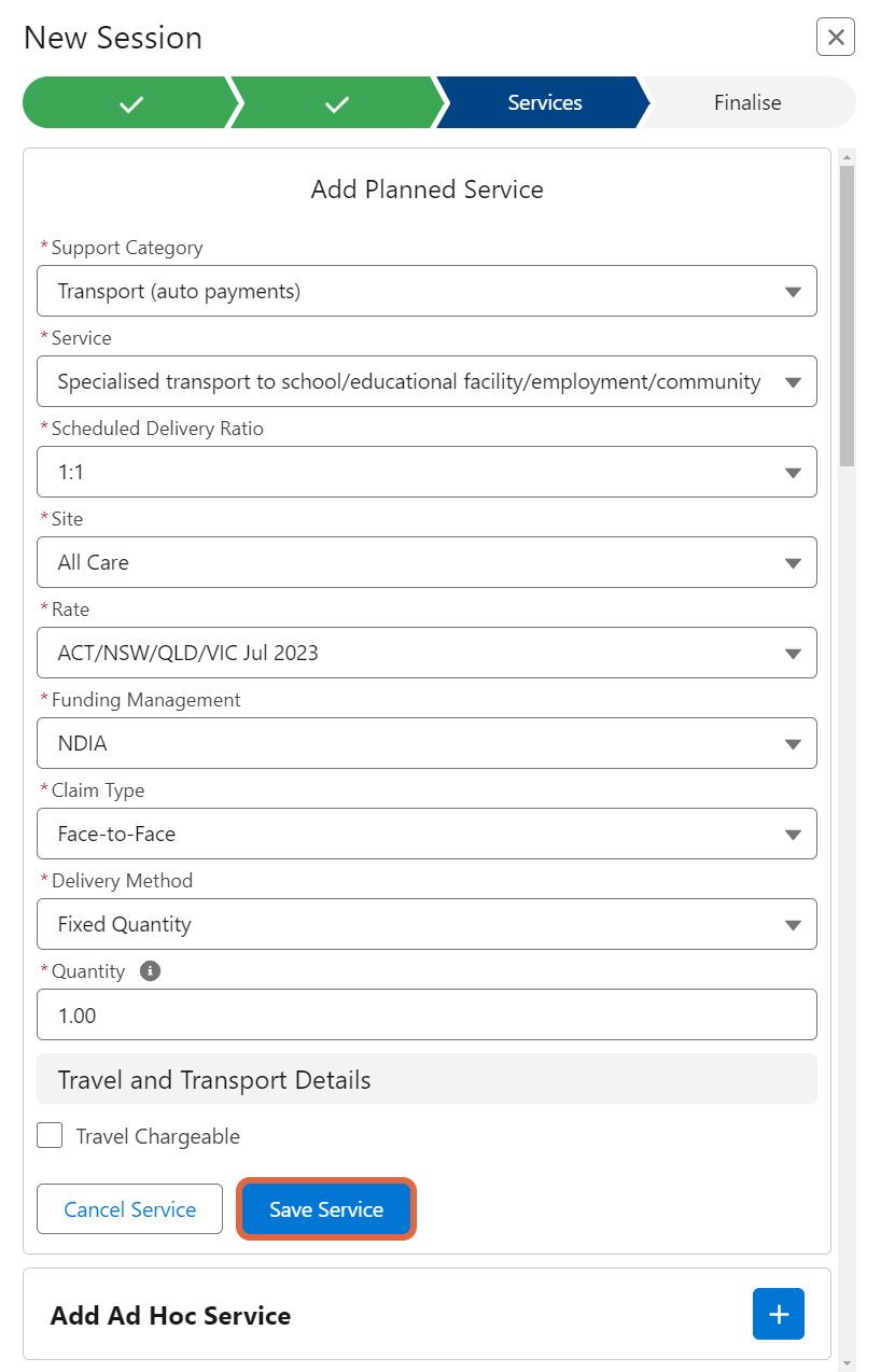 Planned service options for specialised transport